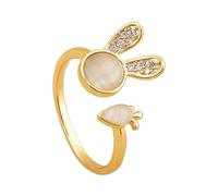 Anneaux ouverts avec carotte pour femmes - Lapin animal scintillant - Bague empilable réglable - Bijou de vacances tendance, taille unique, Métal, Aucune pierre précieuse