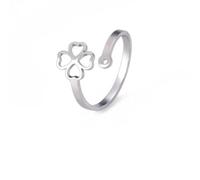 Anneaux ouverts de trèfle à quatre feuilles pour femmes en acier inoxydable Double couche d’anneaux de doigt de mode de bande de mariage bijoux cadeau