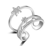 Anneaux ouverts pour les femmes, anneau ajusté en argent étoiles multicouches étoiles zircon riches romantique bijoux pour fille femme couple engagement mariage éternité anneau de Noël cadeau