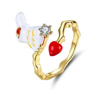 Anneaux ouverts pour les femmes, anneau ajusté vintage Golden Creative Little Rabbit Love Heart Bijoux romantique Cadeau pour filles Femmes Couple Engagement Mariage Éternité Anneau de Noël cadeau