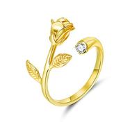 Anneaux ouverts pour les femmes, anneau ajusté vintage Golden Creative Roses Zircon Bijoux romantique Cadeau pour filles Femmes Couple Engagement Mariage Éternité Anneau de Noël cadeau