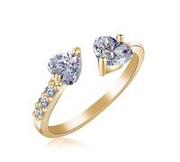 Anneaux ouverts pour les femmes, anneau ajusté vintage Golden Heart Zircon Bijoux romantique Gift For Girl Femmes Couple Engagement Mariage Éternité Anneau de Noël Cadeau
