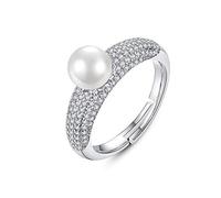 Anneaux ouverts pour les femmes, anneau réglable Elegant Pearl Crystal Ring Bijoux Roantic Bijoux pour filles Femmes Couple Engagement Mariage Éternité Ring de Noël Cadeau
