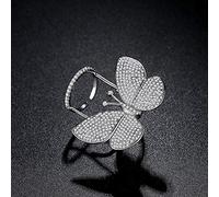 Anneaux ouverts pour les femmes, anneau réglable Fashion Silver Butterfly Zircon Crystal Ring Bijoux Romantique Gift For Girl Femmes Couple Engagement Mariage Éternité Anneau de Noël Cadeau