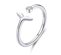 Anneaux ouverts pour les femmes, anneau réglable mode 925 Sterling Silver Fish Tail Zircon Crystal Ring Bijoux Romantique Gift For Girl Femmes Couple Engagement Mariage Éternité Anneau
