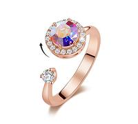 Anneaux ouverts pour les femmes, anneau réglable rose or rotatif rond couleur zircon ring bijou romantique cadeau pour fille femme couple engagement mariage éternité anneau de Noël cadeau
