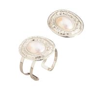 Anneaux ouverts réglables avec cercles exagérés - Accessoires de perles synthétiques - Bijoux confortables à porter toute la journée - Fer et fausses perles, taille unique, Comme décrit