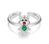 Anneaux pour Bijoux, Bague ouverte en argent sterling 925 avec motif cerf et zircone en forme de cœur vert pour femmes et filles