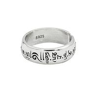 Anneaux pour Bijoux, Bague ouverte réglable unisexe en argent sterling S925 avec proverbe à six caractères
