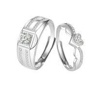 Anneaux pour les couples séduisant des anneaux de mariage hommes et femmes, couple sterling anneaux réglables, ronde avec un ensemble de bagues de fiançailles cardiaques