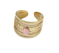 Anneaux réglables, ouverture anneau de cristal naturel pour femmes Rose Rose Perles rondes Anneau Vintage Wide Bands Anneau de mode Anneau de doigt réglable Anneau de doigt Jewelry pour femmes