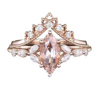 Anneaux Ronds Bijoux Rings For Women 1 White Yellow Rose Gold Gemstone Wedding Ring Set Bridal Set 2pcs V Shaped Wedding Anniversary Organisateur Fournitures Bijoux (Rose Gold, C)