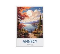 Annecy France - Affiches sur toile vintage de voyage sur le lac (20 x 30 cm) pour décoration d'intérieur, chambre à coucher, bureau, salon