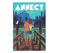 Annecy France Haute-Savoie Poster de voyage vintage sur toile pour décoration murale 20 x 30 cm