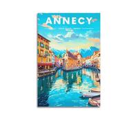 Annecy Haute Savoie France Affiche de voyage vintage sur toile Décoration murale 20 x 30 cm
