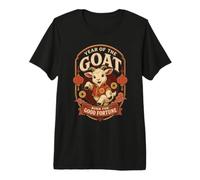 Année De La Chèvre Née pour La Bonne Fortune Badge Lunaire T-Shirt Haut de Gamme