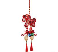 Année du cheval 2026 Décoration à suspendre Nouvel An chinois avec pompons pour décoration d'intérieur et Feng Shui porte-bonheur (C)