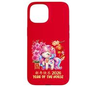 Année du Cheval Chanceux Nouvel an Lunaire Chinois Zodiaque 2026 Rouge Coque pour iPhone 15