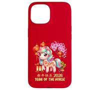 Année du Cheval Chanceux Nouvel an Lunaire Chinois Zodiaque 2026 Rouge Coque pour iPhone 15