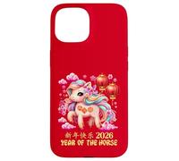 Année du Cheval Chanceux Nouvel an Lunaire Chinois Zodiaque 2026 Rouge Coque pour iPhone 15