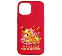 Année du Cheval Chanceux Nouvel an Lunaire Chinois Zodiaque 2026 Rouge Coque pour iPhone 15