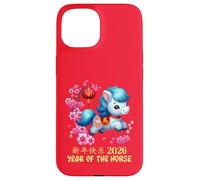 Année du Cheval Chanceux Nouvel an Lunaire Chinois Zodiaque 2026 Rouge Coque pour iPhone 15