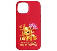 Année du Cheval Chanceux Nouvel an Lunaire Chinois Zodiaque 2026 Rouge Coque pour iPhone 15
