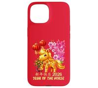 Année du Cheval Chanceux Nouvel an Lunaire Chinois Zodiaque 2026 Rouge Coque pour iPhone 15
