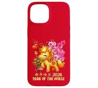 Année du Cheval Chanceux Nouvel an Lunaire Chinois Zodiaque 2026 Rouge Coque pour iPhone 15