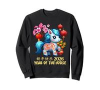Année du Cheval Chanceux Nouvel an Lunaire Chinois Zodiaque 2026 Rouge Sweatshirt