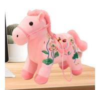 Année du Cheval en Peluche : en Peluche Douce, Animal de Compagnie l'année des Nouvelles 2026, Figurine Mignonne à Collectionner, Cadeau du Zodiaque Rouge, Marron et Rose | Décoration de
