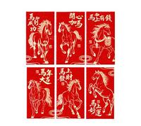 Année Du Cheval Enveloppes Rouges | 6 Pièces Paquets Festifs Porte Bonheur D Argent,Pochettes Rouges Chinoises Année Du Cheval | pour Famille Proches Grands Parents Parents Collègues Voisins