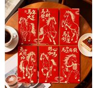 Année Du Cheval Enveloppes Rouges,6 Pièces Pochettes D'Argent Célébration Fête Du Printemps - Enveloppes Chinoises 2026,pour Famille Proches Grands Parents Parents Collègues Voisins