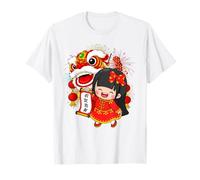 Année du Cheval Lunaire Nouvel an Chinois Fille & Lion Dance T-Shirt