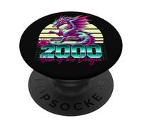 Année du Dragon 2000 Année du Dragon rétro années 80 Vaporwave Zodiaque Chinois PopSockets PopGrip Adhésif