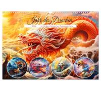 Année du dragon - Dans le style du signe du zodiaque chinois (calendrier mural 2026 DIN A3 paysage) - Calendrier mensuel CALVENDO