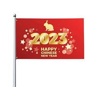 Année du lapin bonne année 2023 drapeau 0,9 x 1,5 m un côté extérieur ferme cour signe jardin drapeau décoratif avec œillets en laiton