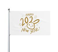 Année du lapin bonne année 2023 drapeau 0,9 x 1,5 m un côté extérieur ferme cour signe jardin drapeau décoratif avec œillets en laiton