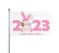 Année du lapin bonne année 2023 drapeau 0,9 x 1,5 m un côté extérieur ferme cour signe jardin drapeau décoratif avec œillets en laiton