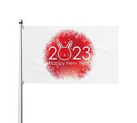 Année du lapin bonne année 2023 drapeau 0,9 x 1,5 m un côté extérieur ferme cour signe jardin drapeau décoratif avec œillets en laiton