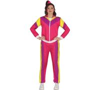 années 80 Sport rétro rose Fashion Icon Carnaval Combinaison de course look néon style vintage Veste pantalon fun tenue d'aérobic costume fête classique, Taille : 14 - 16 ans Couleur : Rose