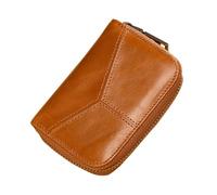 Anneome 10 Cartes Porte-Monnaie en Cuir, Marron, à Fermeture Éclair | Cuir de Vache, Soufflet Intérieur à Dix Emplacements, Léger et Pratique, Présent pour Amis et Famille