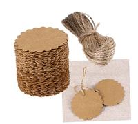 Anneome 100 Pièces Étiquettes Kraft Rondes Festonnées DIY Papier Kraft Marron avec Ficelle Jute pour Mariage Étiquettes Bagages Prix