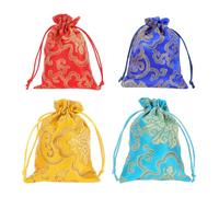 Anneome 12 pièces Pochettes Cadeau Coton et Lin avec Cordon Style Chinois Brodé Sacs de Rangement pour Bijoux Emballage Cadeau Quatre Couleurs