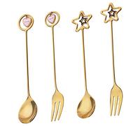 Anneome 2 ensembles Set de Fourchettes et Cuillères Acier Inoxydable Doré pour Fruits Desserts Glace et Apéritifs et Résistants Design Élégant pour Table et Buffet