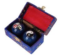 Anneome 2 Pièces Balle de Massage Baoding Émail Basse Température avec Cloches Balle Exercice pour Mains Seniors Feng Shui Outil de Fitness Coloré Bleu Bagua
