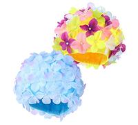 Anneome 2 pièces Bonnet de Natation Floral pour Femmes avec Décorations Fleurs Bonnet Élastique pour Natation Bain et Spa Convient Aux Cheveux Longs et Courts