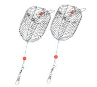 Anneome 2 pièces Cage à Appâts de Acier Inoxydable Lot de Cage Piège Robuste avec Couvercle à Ressort Portable et pour Crevettes Écrevisses et Petits Crustacés Rouge