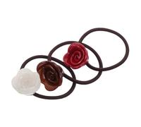 Anneome 3 Pièces Hair Ties With Rose Flower Decoration Elastic No Damage Ponytail Holders For Women Wedding Beach Hawaiian Stretchy Hair Bands For Stylish Hairstyles