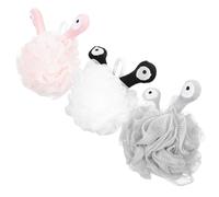 Anneome 3 pièces Lot de Boules de Bain Fleurs Exfoliantes avec Lanière Éponge de Bain Moussante pour Corps Nettoyage Doux et Utilisation Familiale et Voyage Blanc Gris Rose